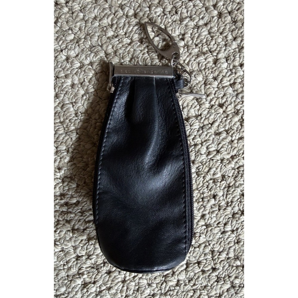 Vtg Black Tangerine Duet Leather Key Chain Coin Pouch Double Zip